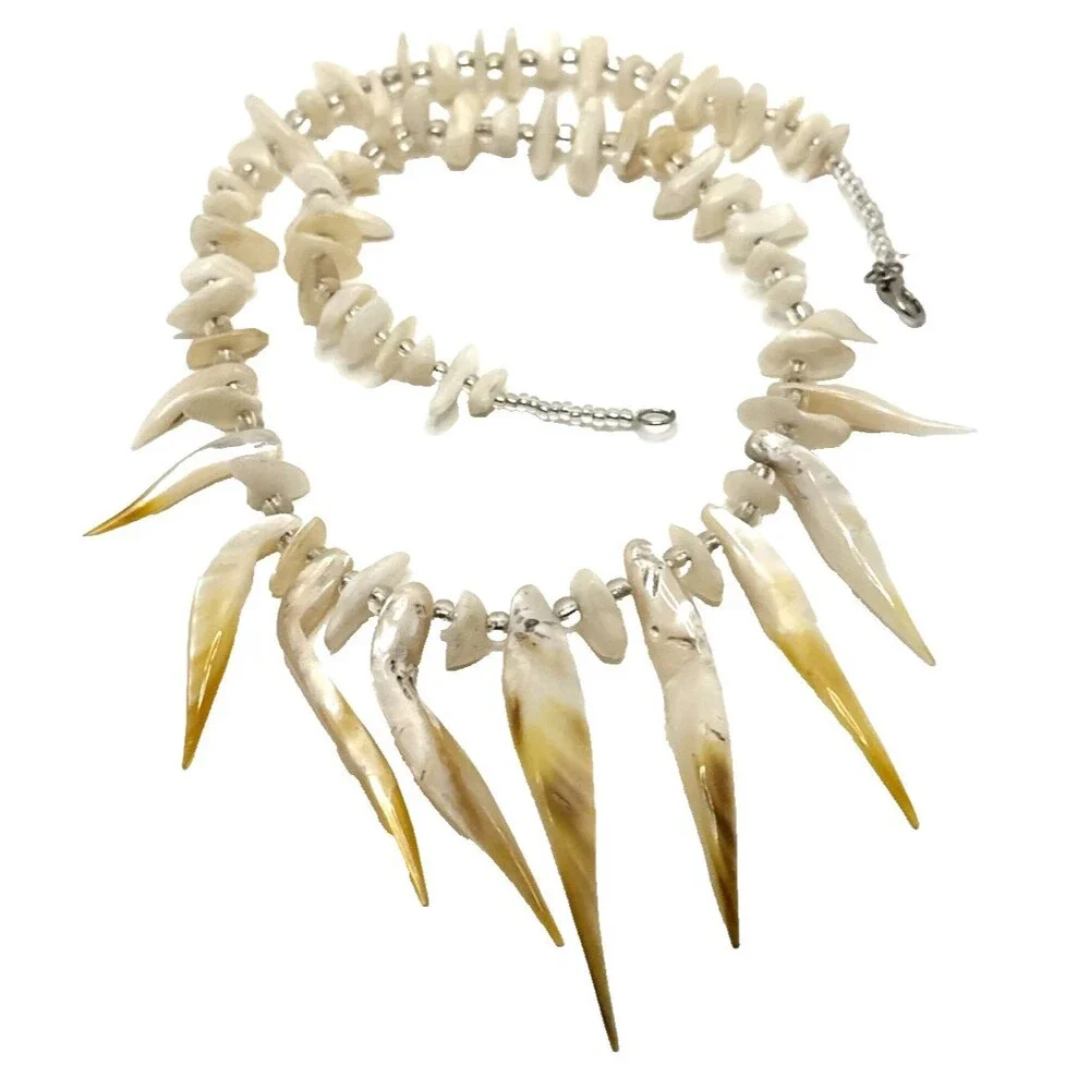 Boho Tribal Shell Bib Necklace Long Spike Beachwear Statement Collar Sealife 21